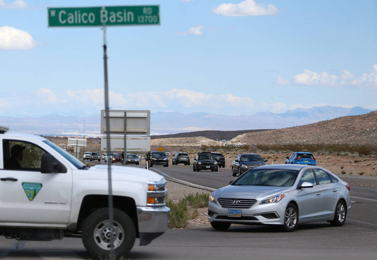 The Calico Basin exit on Route 159 at Red Rock Canyon in Las Vegas, Saturday, March 21, 2020. ( ...