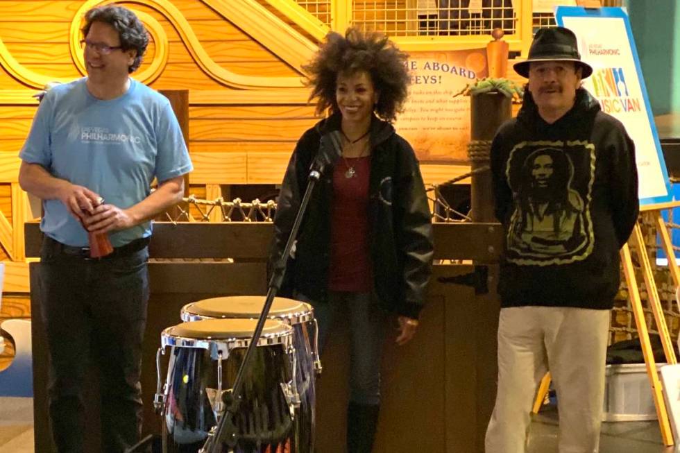 Las Vegas Philharmonic Music Director Donato Cabrera, Cindy Blackman Santana and Carlos Santana ...