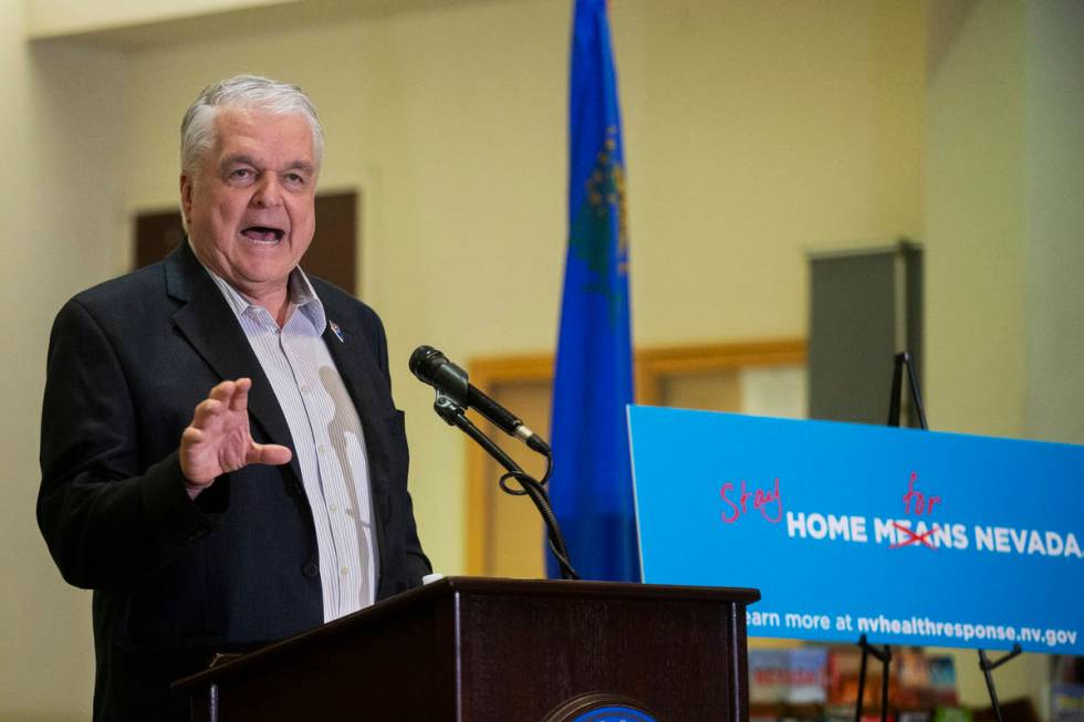 Gov. Steve Sisolak speaks during a news conference on Tuesday, March 17, 2020, at the Sawyer Bu ...