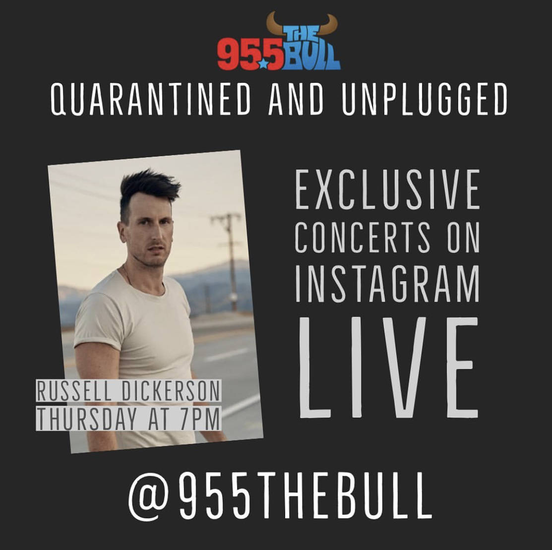 A promotional shot of the 95.5 The Bull-FM "Quarantined and Unplugged" series, starring Russell ...