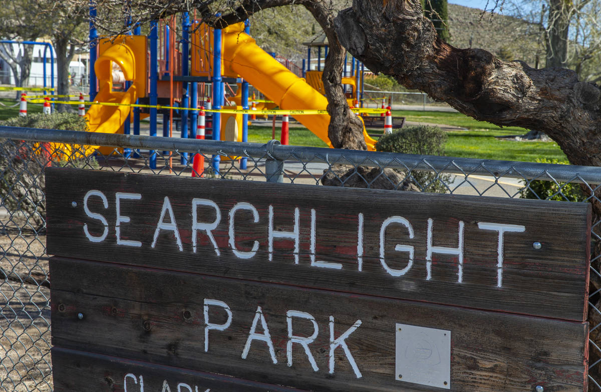 Searchlight Park is still open but the playground equipment closed off due to the coronavirus p ...