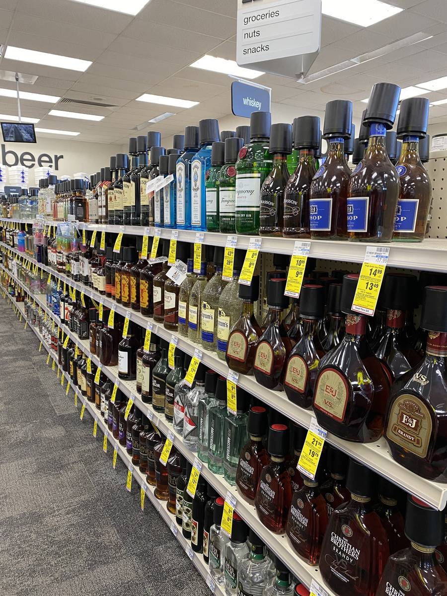 The liquor aisle at CVS Pharmacy at Russell and Fort Apache roads is well stocked on Tuesday, M ...