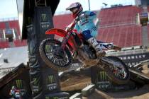 Supercross riders, including Vince Friese (64) of Cape Girardeau, Mo., make a test run at Sam B ...