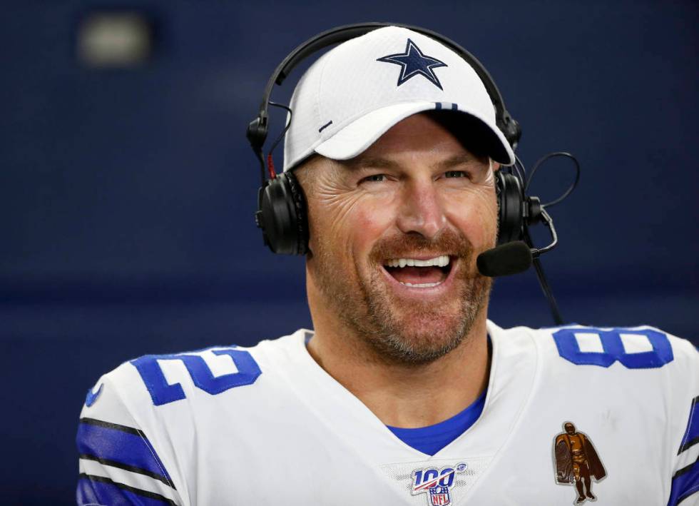 FILE - In this Aug. 29, 2019, file photo, Dallas Cowboys tight end Jason Witten (82) smiles as ...
