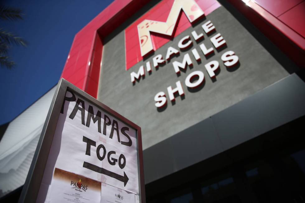 A sign for the open Pampas Las Vegas outside of the Miracle Mile Shops in Las Vegas, Thursday, ...