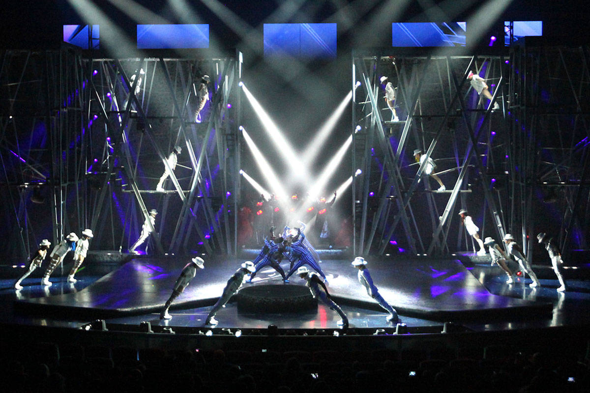 Cirque du Soleil performers debut part of the Michael Jackson One show at Mandalay Bay Resort a ...