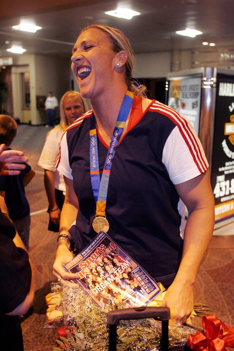 Now two time Olympic Gold medalist Lori Harrigan arrives at McCarran Airport Monday August 30, ...