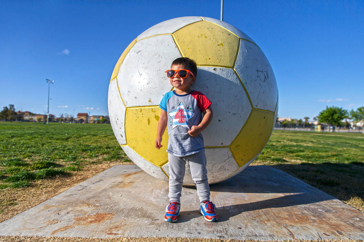 Kaeo George, 2, enjoys the open space at Desert Breeze Park on Friday, March 27, 2020, in Las V ...