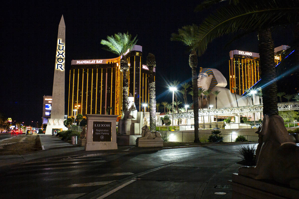 A view of the Luxor in Las Vegas on Monday, March 16, 2020. (Chase Stevens/Las Vegas Review-Jou ...