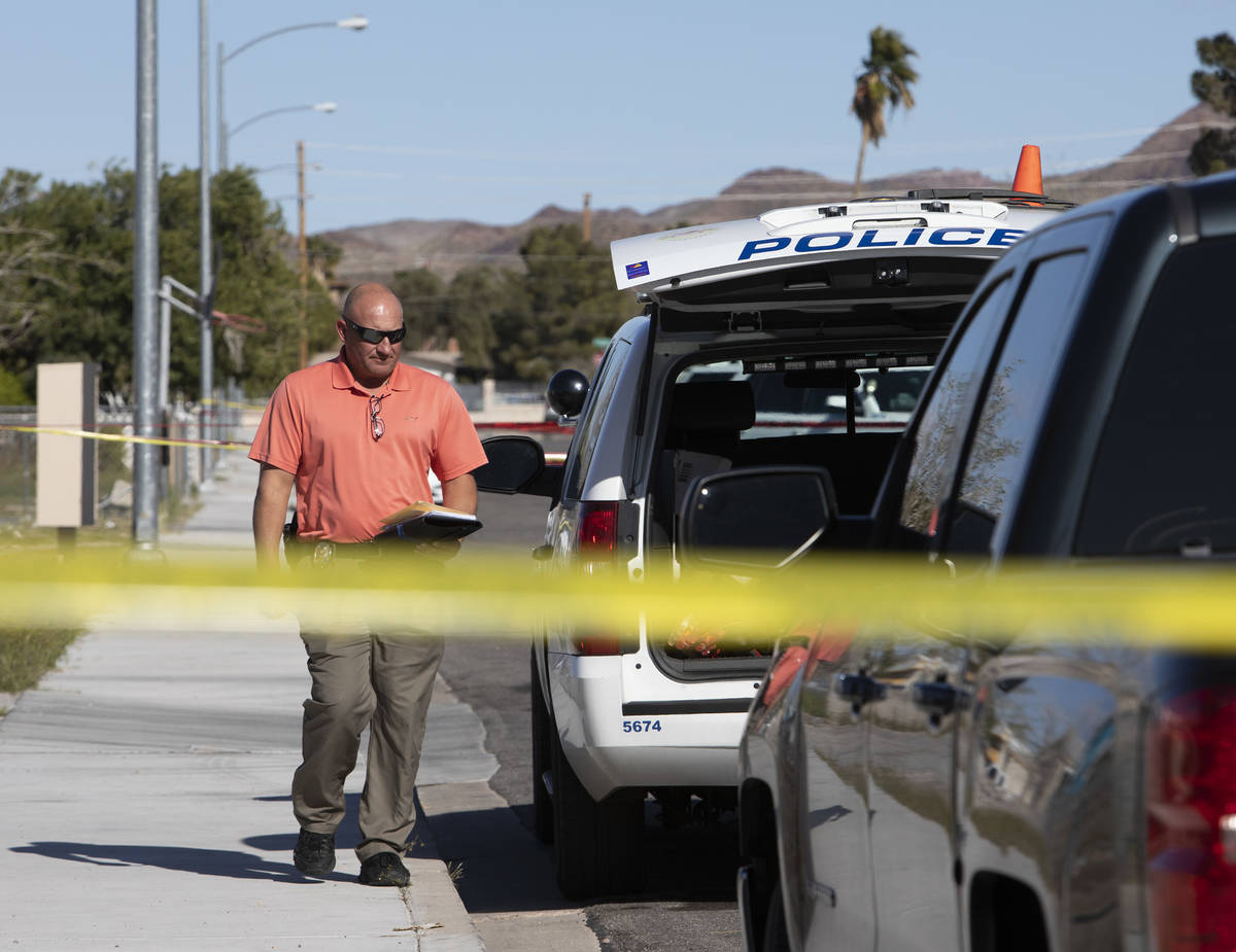 The Henderson Police Department investigates a homicide on the 200 block of Shoshone Lane on Fr ...