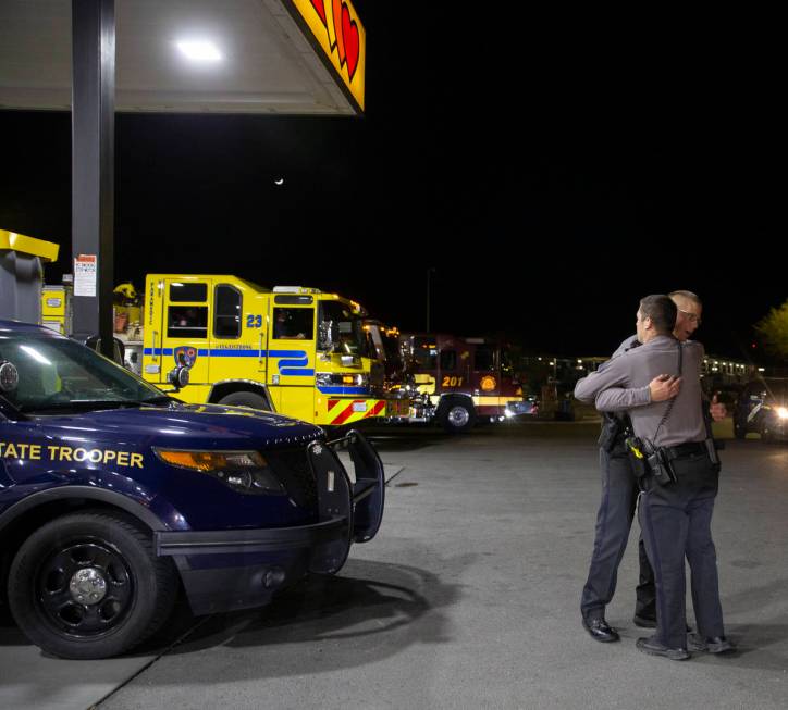 Members of law enforcement mourn the loss of Nevada Highway Patrol Sgt. Benjamin Jenkins, 47, w ...