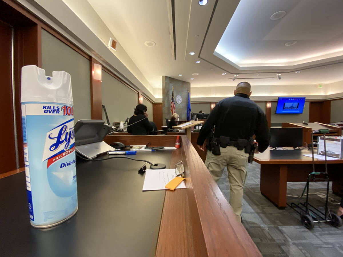 District Judge Tierra Jones presides in court at the Regional Justice Center in Las Vegas as co ...