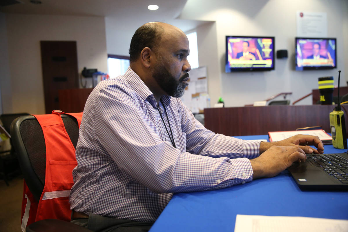 City of North Las Vegas city risk manager Alonzo Johnson, serving as safety officer, works at t ...