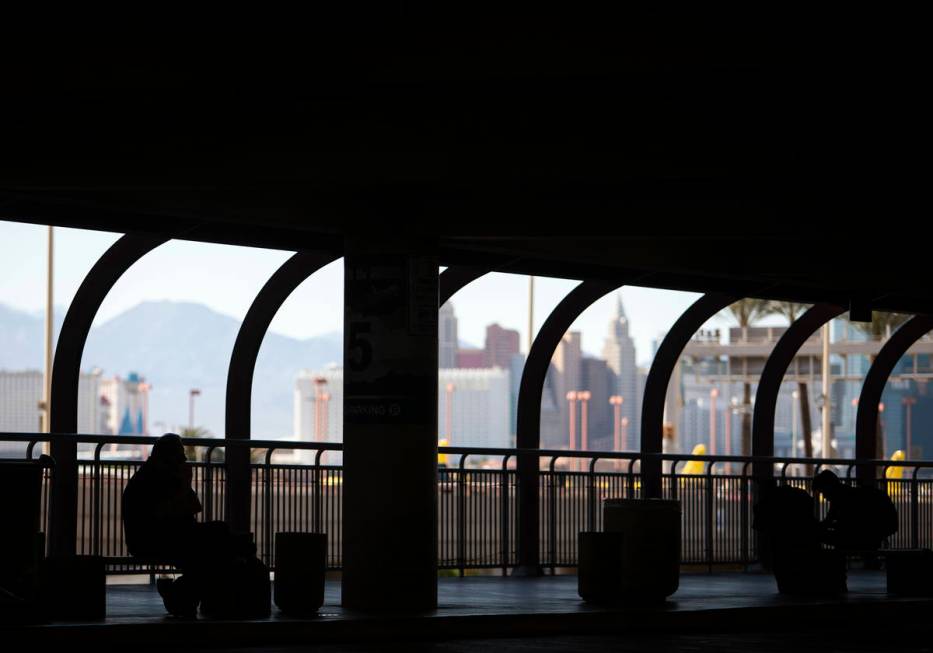 A few passengers wait to be picked up at McCarran International Airport on Wednesday, April 1, ...