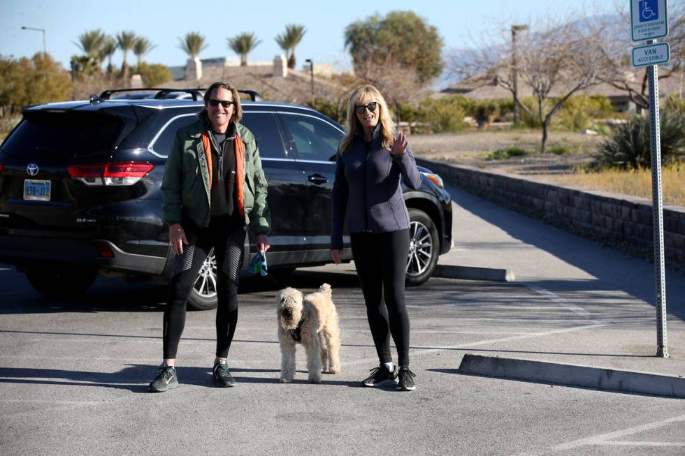 Model, actress and singer Susan Anton and her husband actor Jeff Lester of Las Vegas walk their ...