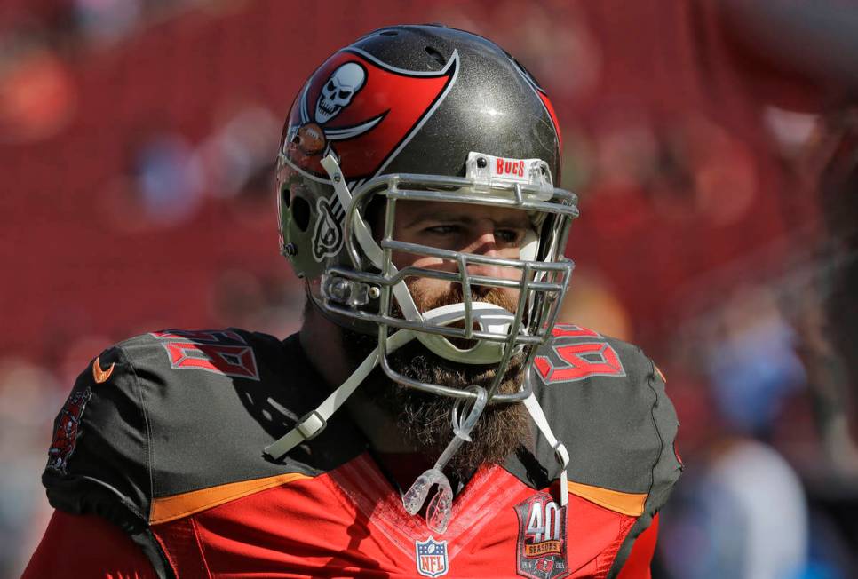 Tampa Bay Buccaneers center Joe Hawley before an NFL football game against the Atlanta Falcons ...