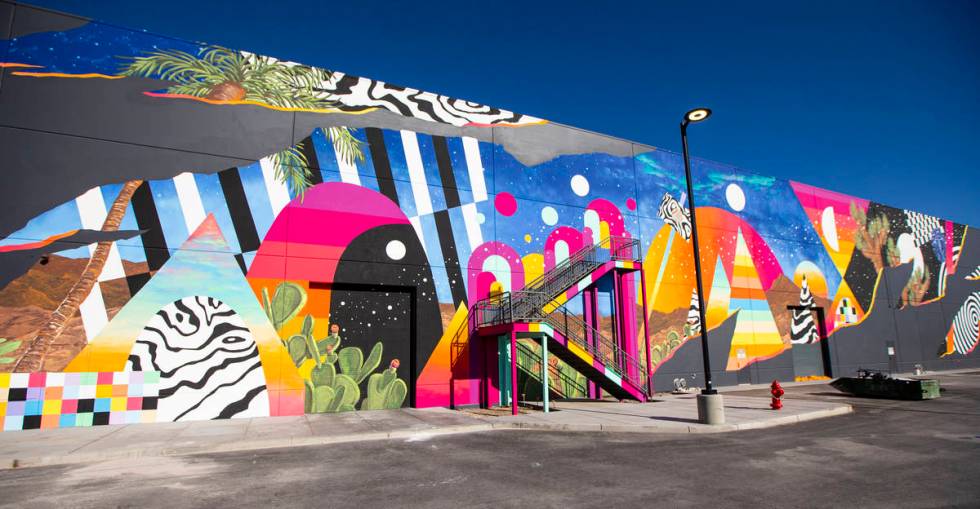 A view of a mural by Eric Vozzola at Area15 in Las Vegas on Thursday, April 2, 2020. (Chase Ste ...