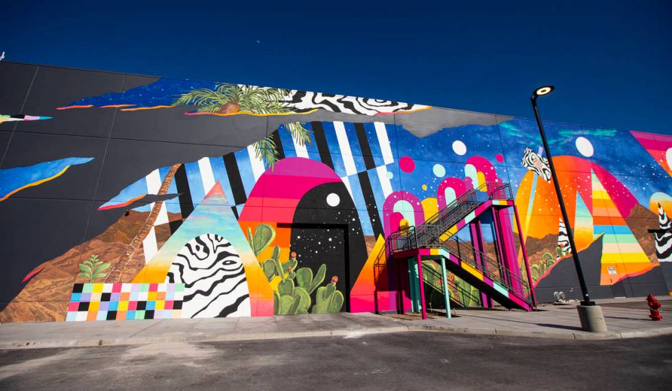 A view of a mural by Eric Vozzola at Area15 in Las Vegas on Thursday, April 2, 2020. (Chase Ste ...