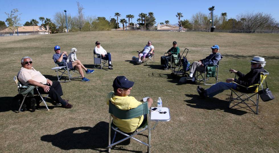 Friends, from left, George Kachaturoff, Chris German, Kris Gibb, Gayle Moriner, Cliff Swann, Le ...