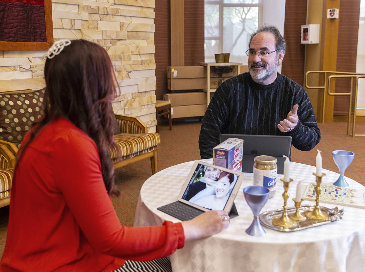 Rabbi Sanford Akselrad, right, and Cantor Jessica Hutchings discuss their upcoming streaming of ...