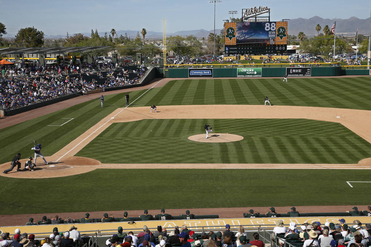 Oakland Athletics' Joakim Soria delivers a pitch to Los Angeles Dodgers Devin Mann in the sixth ...