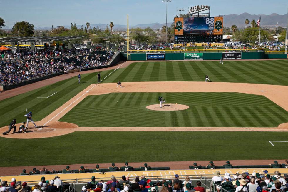 Oakland Athletics' Joakim Soria delivers a pitch to Los Angeles Dodgers Devin Mann in the sixth ...