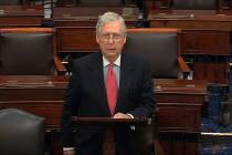 In this image from video, Senate Majority Leader Mitch McConnell, R-Ky., speaks on the Senate f ...