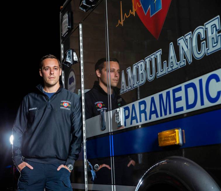 Paramedic Jeff Yost at Community Ambulance on Wednesday, April 8, 2020, in Henderson. (Benjamin ...