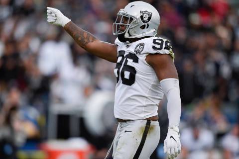 Oakland Raiders defensive end Clelin Ferrell in action during the second half of an NFL footbal ...