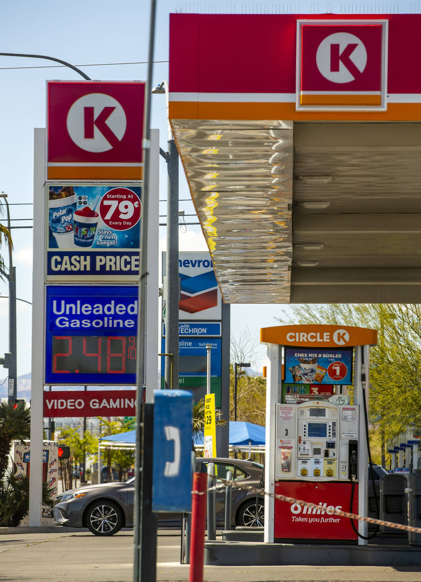 Nevada gas prices still higher than the national average like this Circle K station along Maryl ...