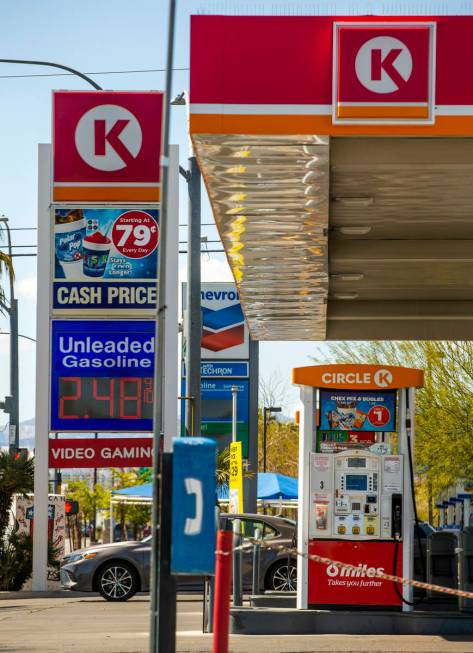 Nevada gas prices still higher than the national average like this Circle K station along Maryl ...