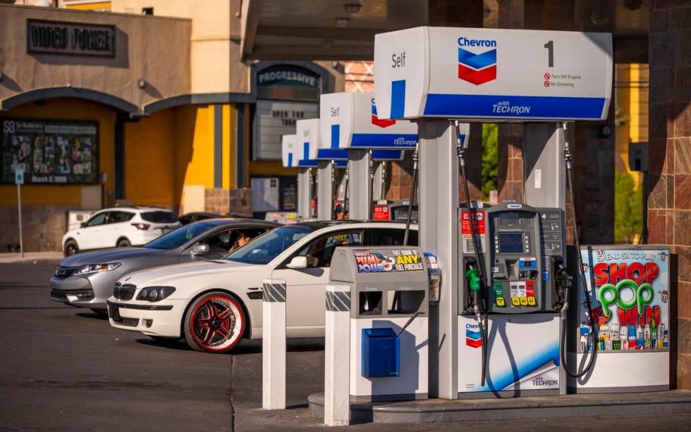 Nevada gas prices still higher than the national average like this Chevron station along Tropic ...