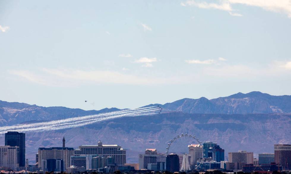 The U.S. Air Force Air Demonstration Squadron, the “Thunderbirds,” flies over the ...