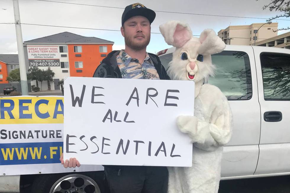 Cody Cunningham and Michelle Franco, in an Easter bunny costume, are among those who took part ...