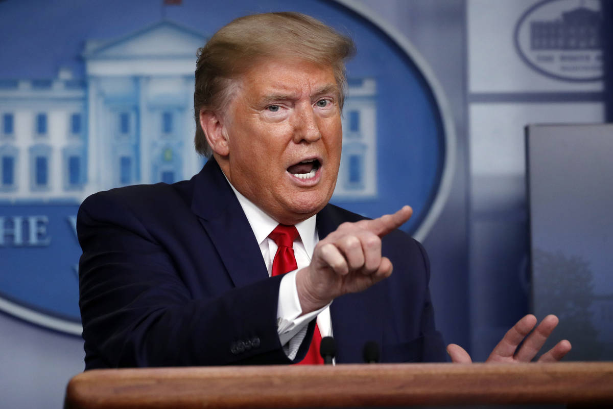 President Donald Trump speaks about the coronavirus in the James Brady Press Briefing Room at t ...