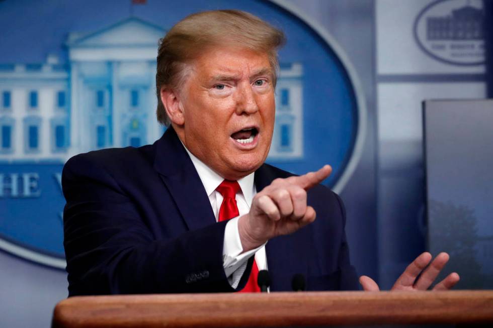 President Donald Trump speaks about the coronavirus in the James Brady Press Briefing Room at t ...