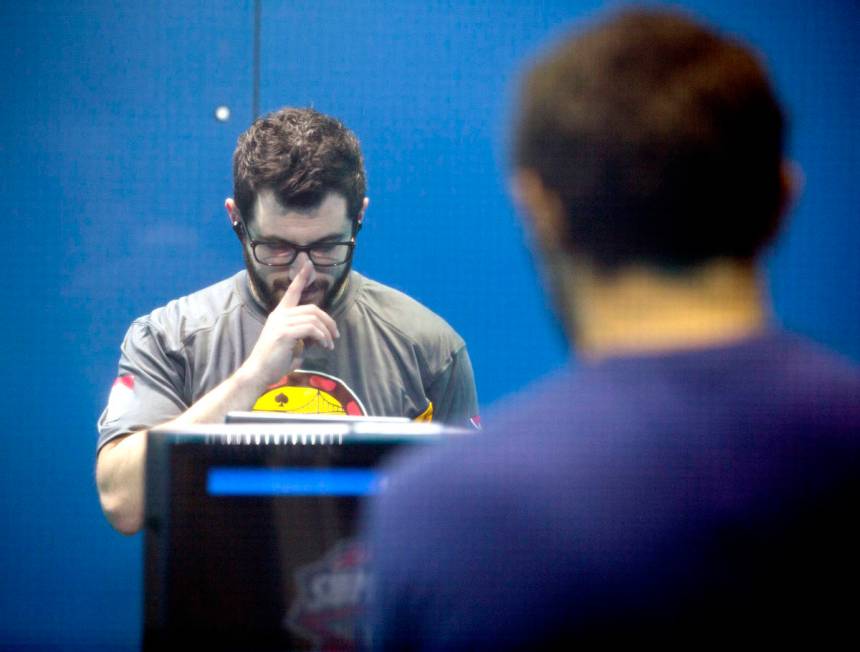 Phil Galfond, left, with the San Francisco Rush, studies his next move while playing video poke ...