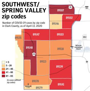 Southwest/Spring Valley area COVID-19 cases as of April 13, 2020. (SNHD)