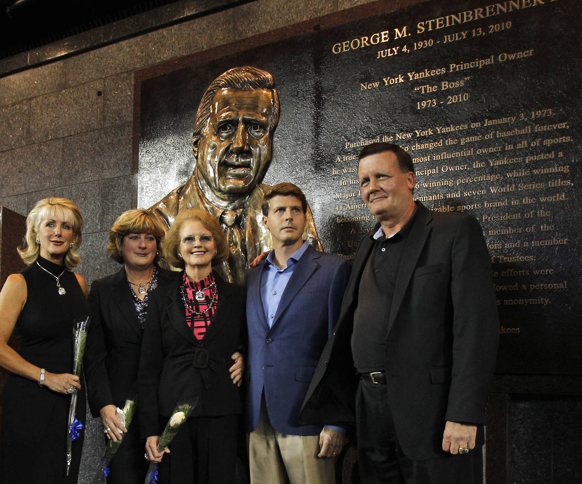 FILE - In this Sept. 20, 2010, file photo, members of the Steinbrenner family pose in front of ...