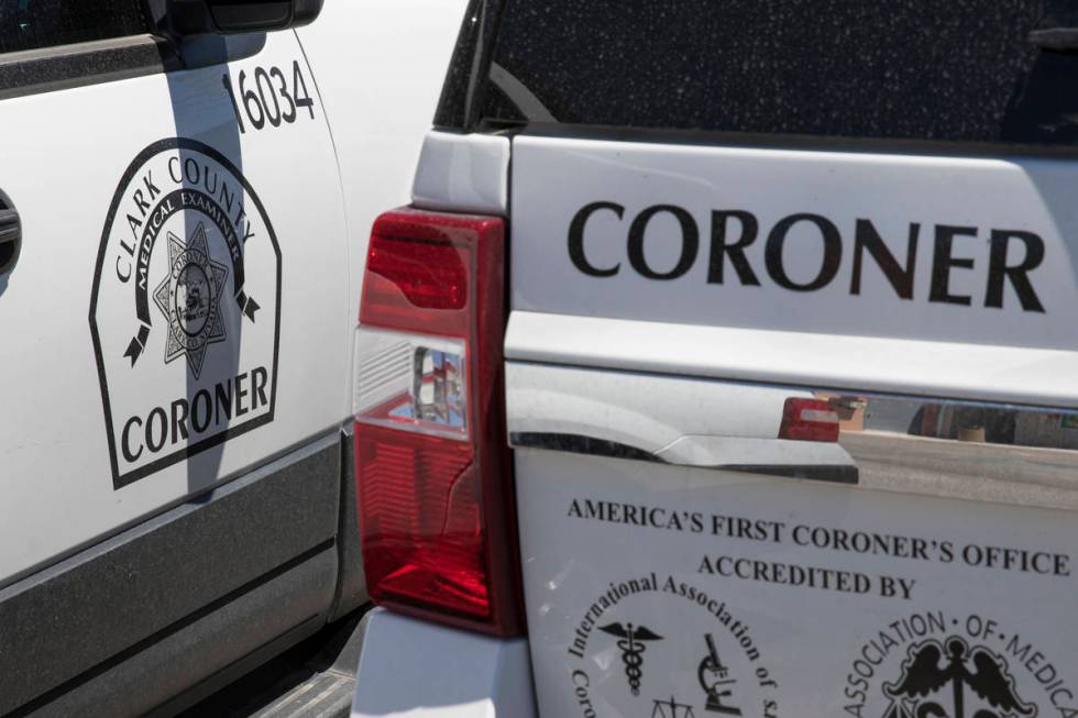 Clark County Coroner and Medical Examiner vehicles parked at their headquarters located at 1704 ...