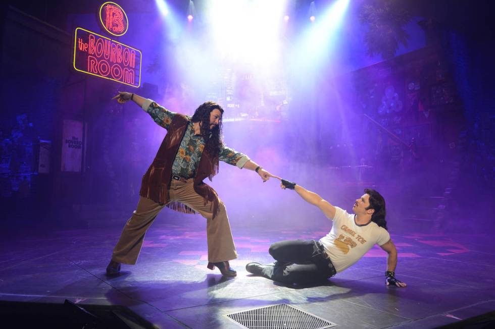 Joey Fatone, left, guest stars in "Rock of Ages" at The Venetian. (Denise Truscello/Courtesy)