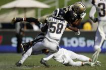 FILE - In this Sept. 15, 2019, file photo, New Orleans Saints wide receiver Michael Thomas, top ...