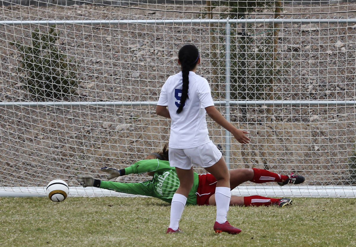 Arbor View goalie Hayley Fife makes one of her two crucial saves in overtime penalty kicks agai ...