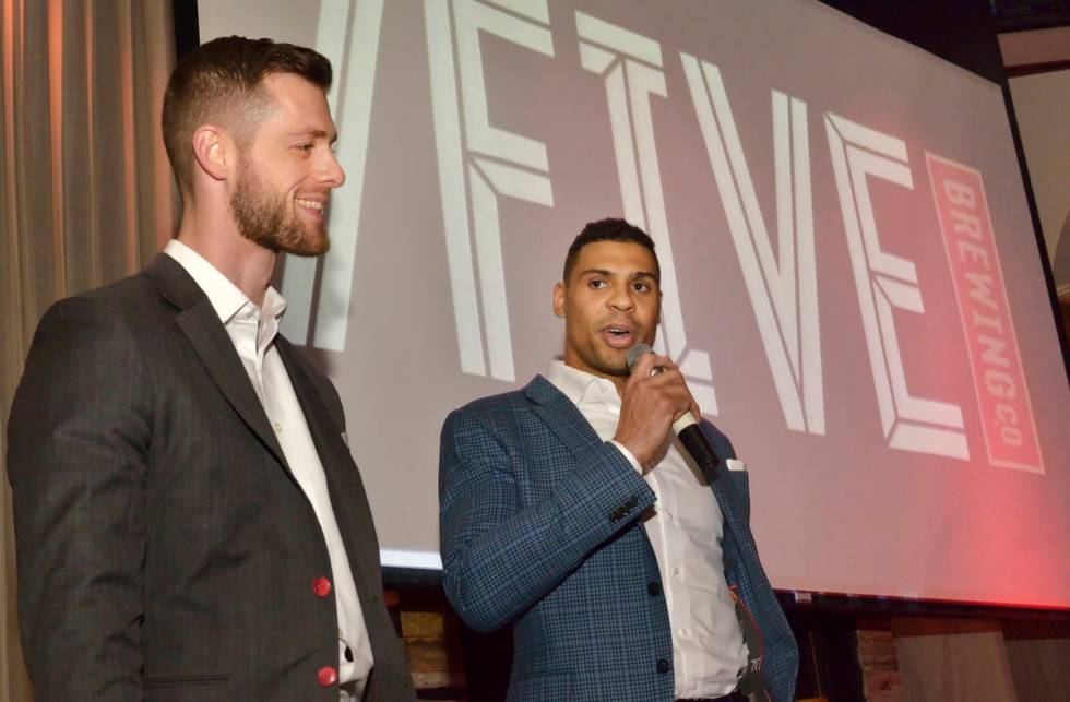 Adam Coates, left, and Vegas Golden Knights hockey player Ryan Reaves, co-founders of 7Five Bre ...