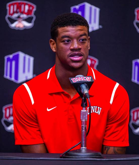 UNLV football linebacker Javin White answers a media question during a press conference on Mond ...