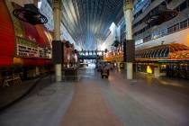 A closed off Fremont Street Experience in Las Vegas on Saturday, April 4, 2020. (Chase Stevens/ ...