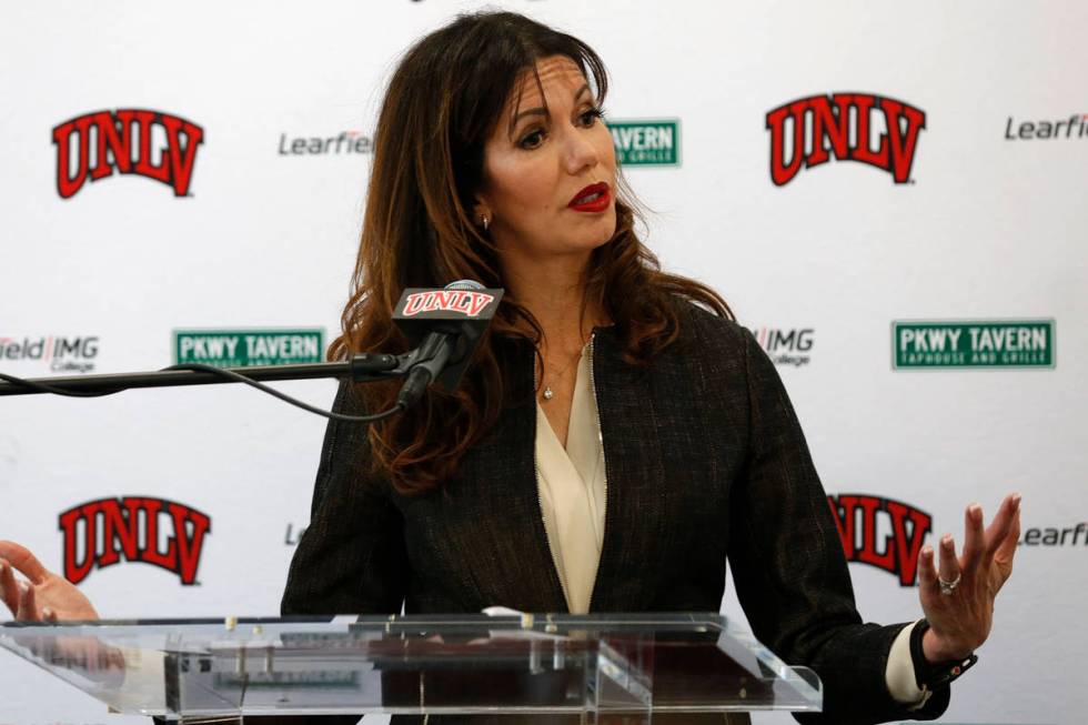 UNLV Director of Athletics Desiree Reed-Francois speaks during a news conference at UNLV in Las ...