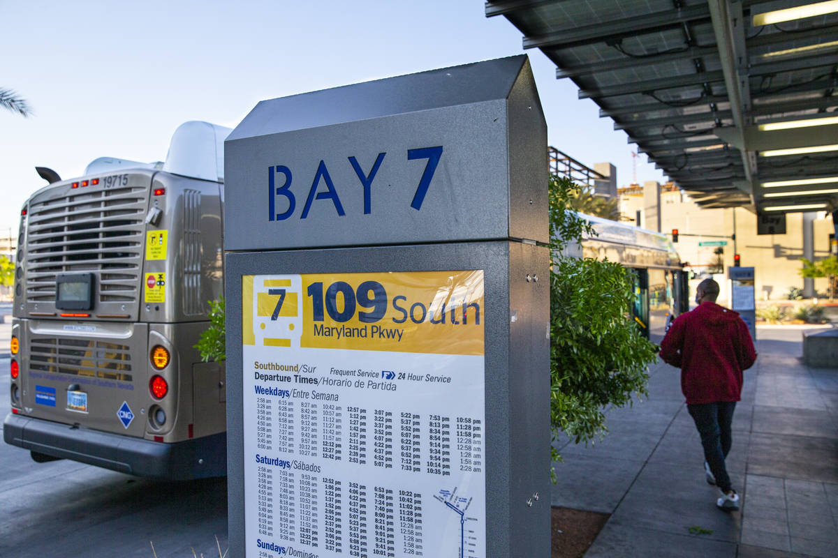 A man looks to board a Route 109 Regional Transportation Commission bus at the RTC Bonneville T ...