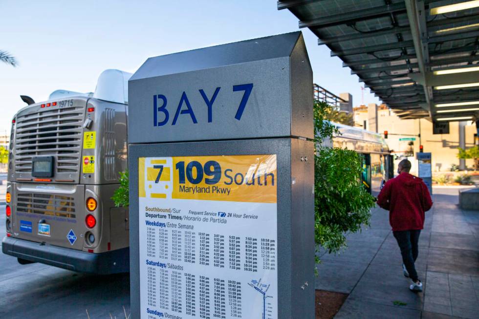 A man looks to board a Route 109 Regional Transportation Commission bus at the RTC Bonneville T ...