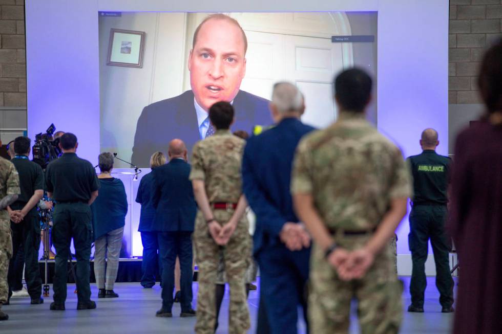 Britain's Prince William speaks via videolink as he officially opens the NHS Nightingale Hospit ...